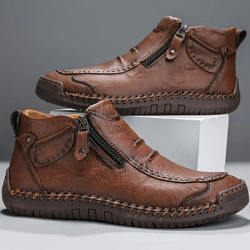 Men's Leather-Look Moccasin Boots with Zipper
