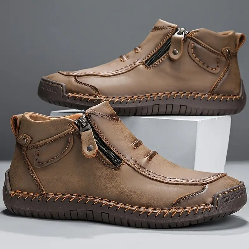 Men's Leather-Look Moccasin Boots with Zipper