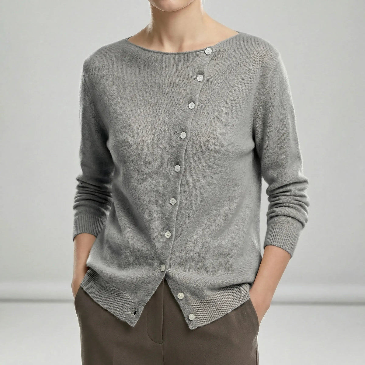 Asymmetrical Fastening Tailored Cardigan
