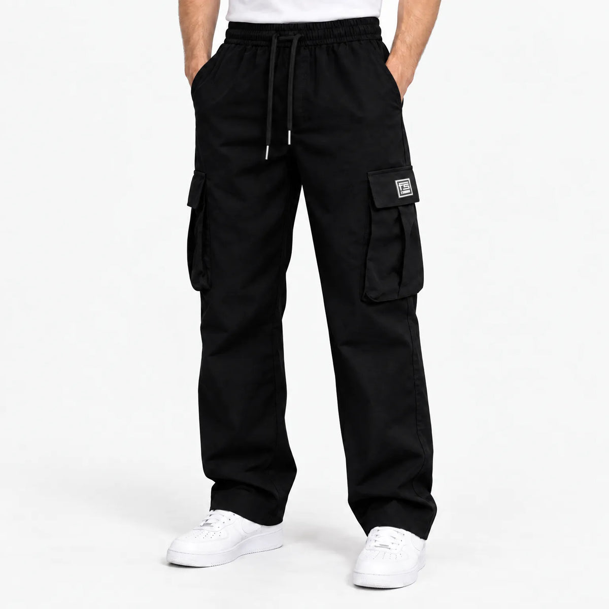 Men's Cargo Trousers with Elastic Waistband and Drawstring