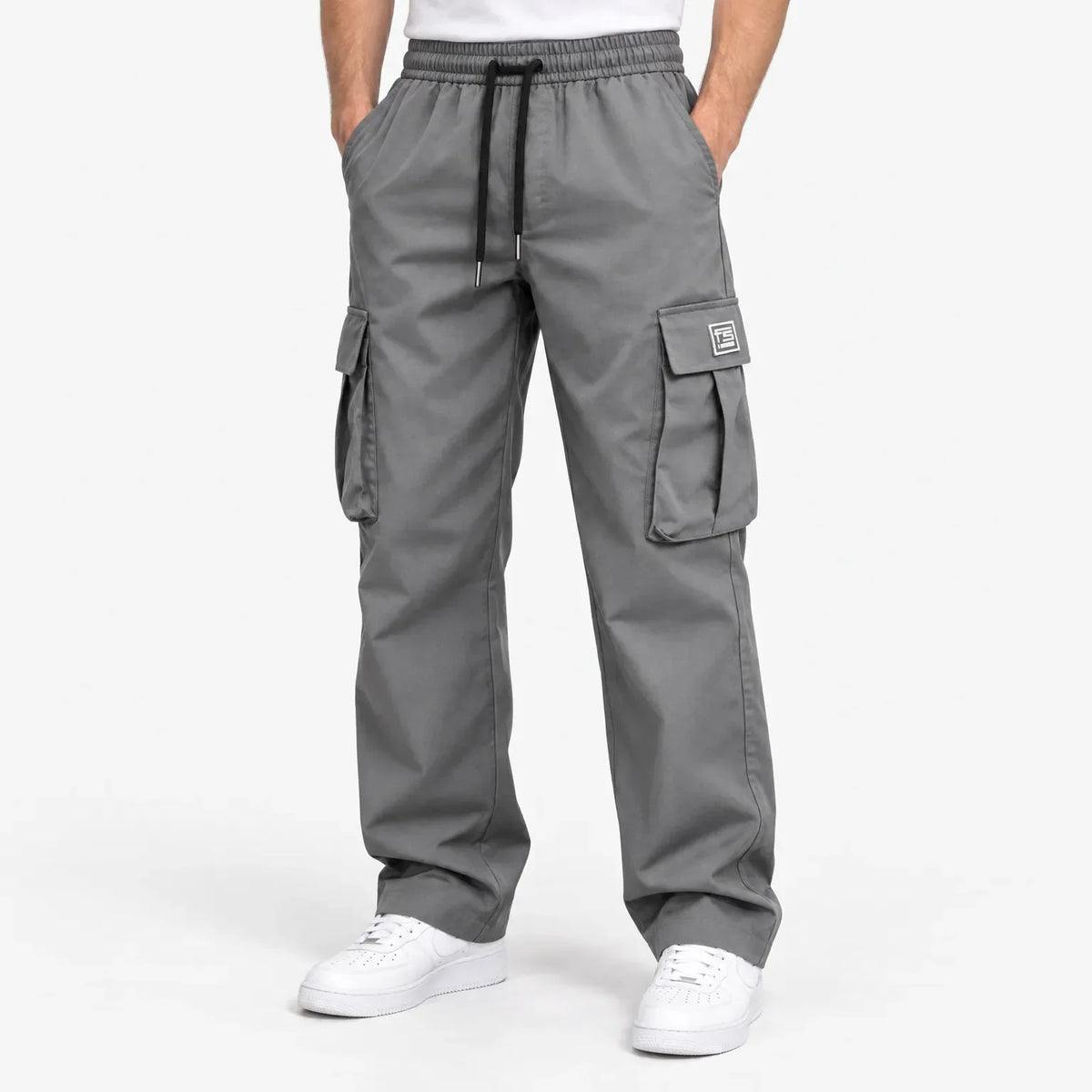 Men's Cargo Trousers with Elastic Waistband and Drawstring