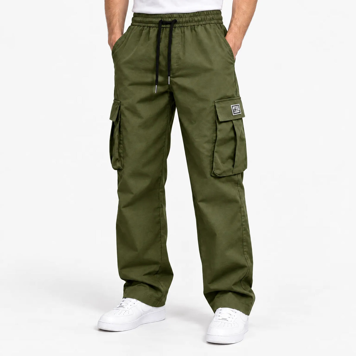 Men's Cargo Trousers with Elastic Waistband and Drawstring