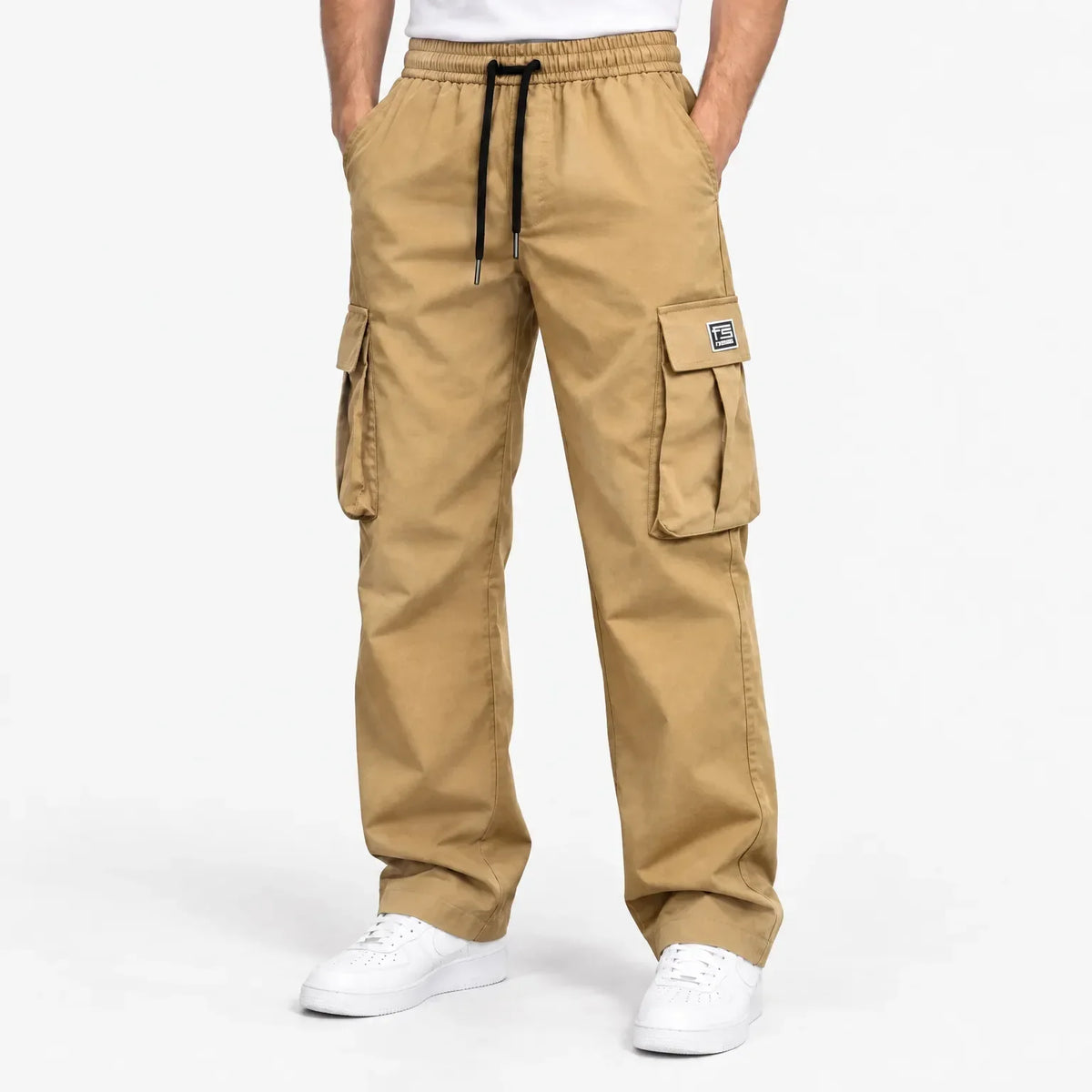 Men's Cargo Trousers with Elastic Waistband and Drawstring