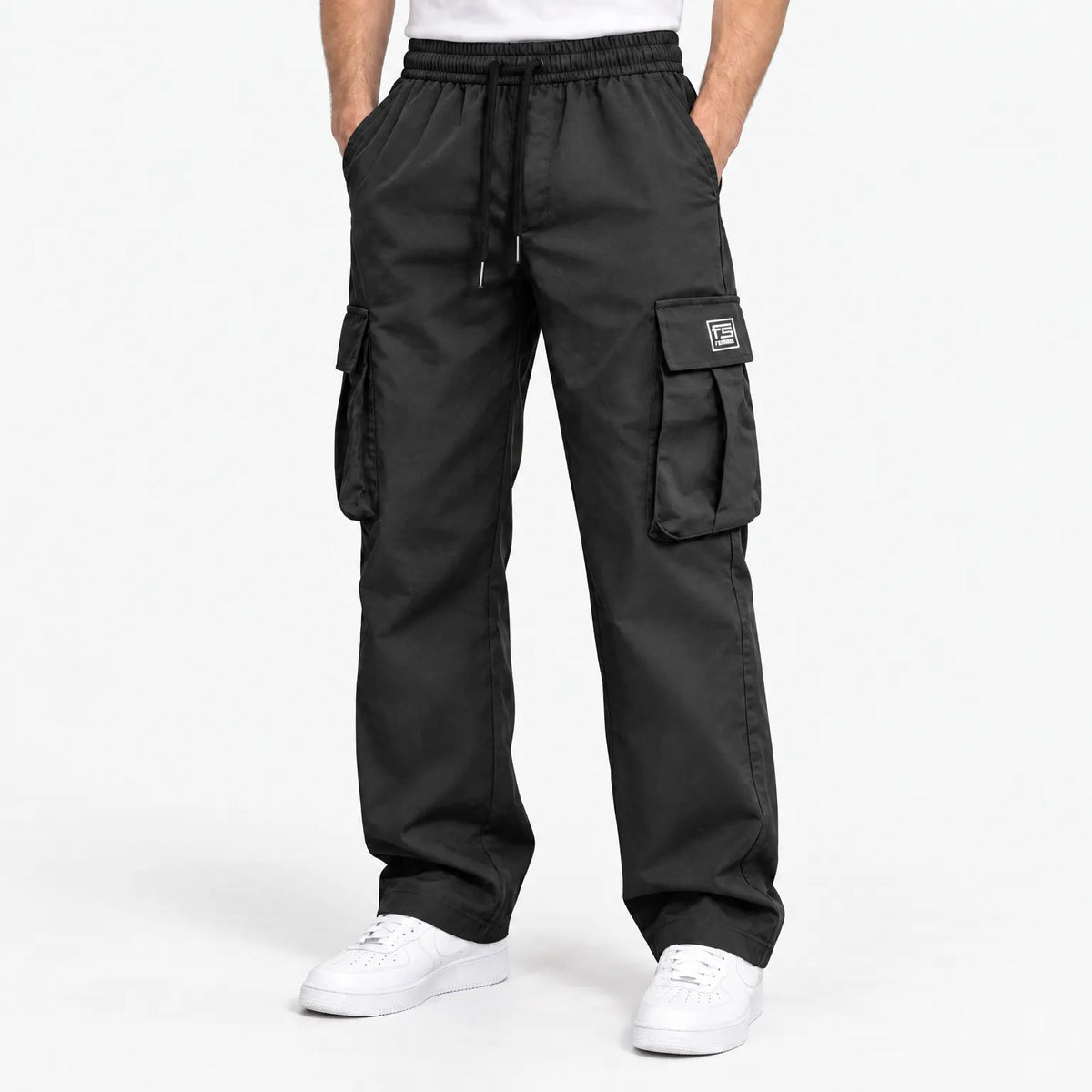 Men's Cargo Trousers with Elastic Waistband and Drawstring