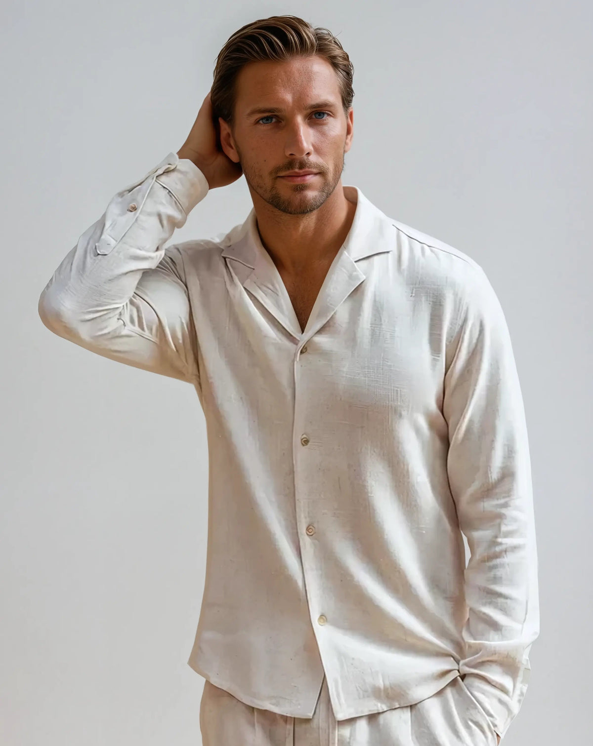 Linen Summer Beach Shirt for Men – Beige