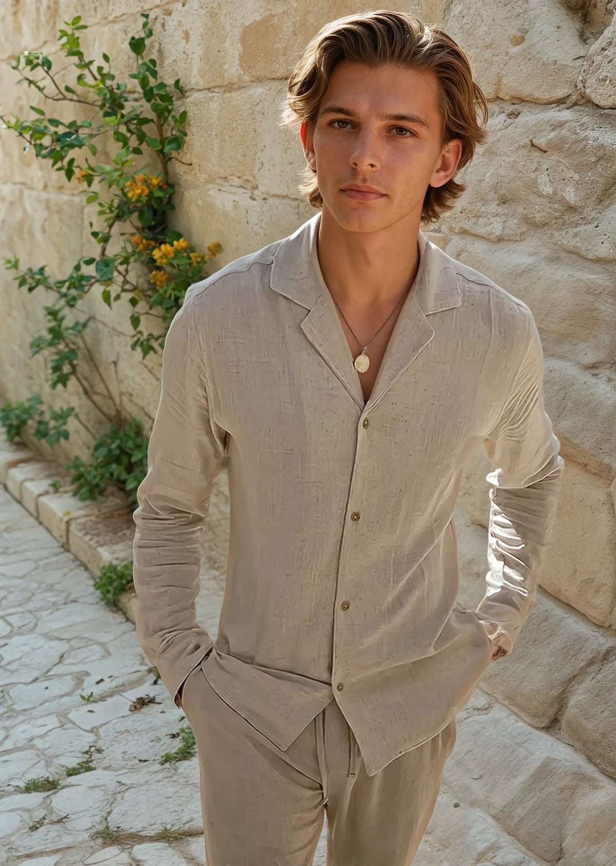 Linen Summer Beach Shirt for Men – Beige