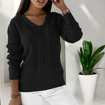Cozy V-Neck Cable Knit Sweater