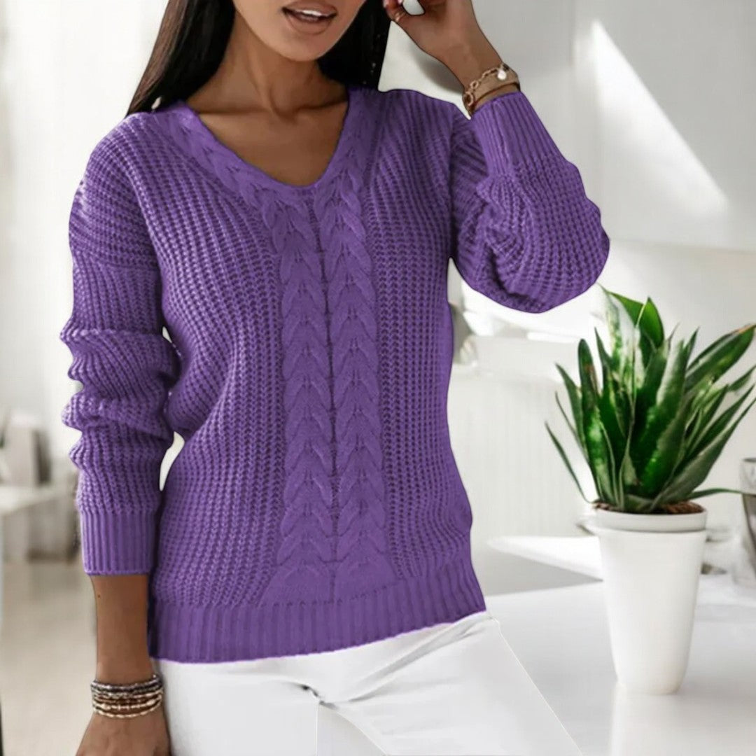 Cozy V-Neck Cable Knit Sweater