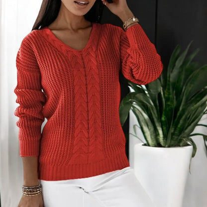 Cozy V-Neck Cable Knit Sweater