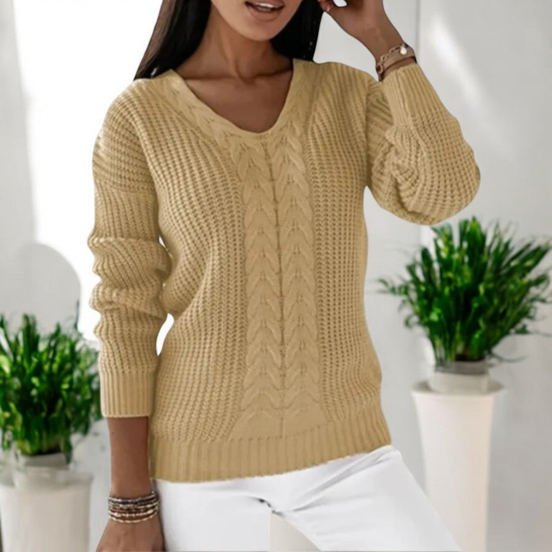 Cozy V-Neck Cable Knit Sweater