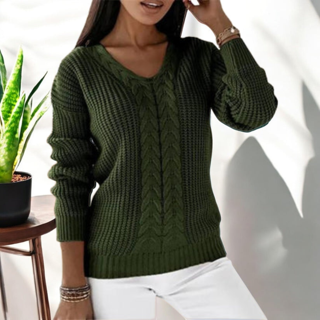 Cozy V-Neck Cable Knit Sweater