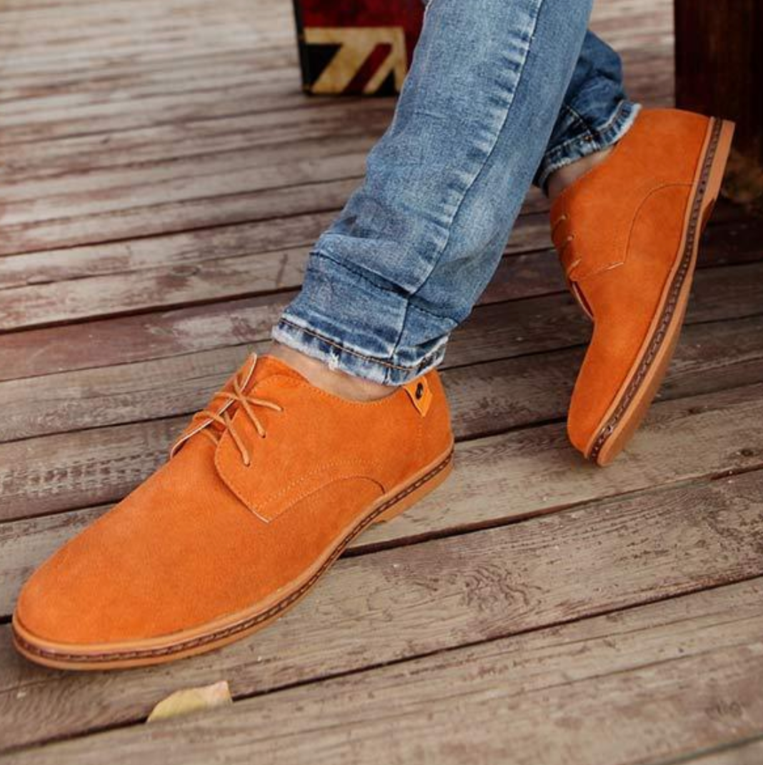 Men's Suede Derby Shoes with Lace-Up and Textured Finish