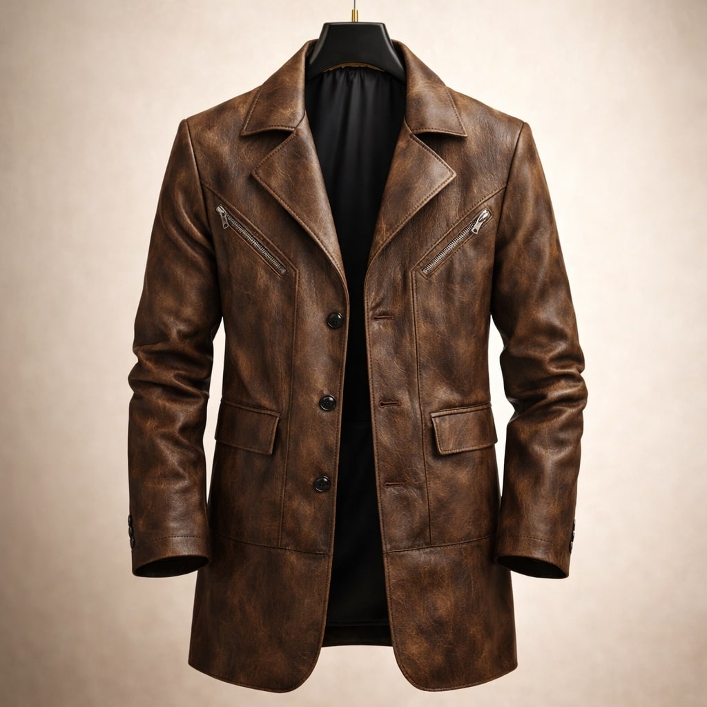 Refined Men's Leather Jacket with Structured Design