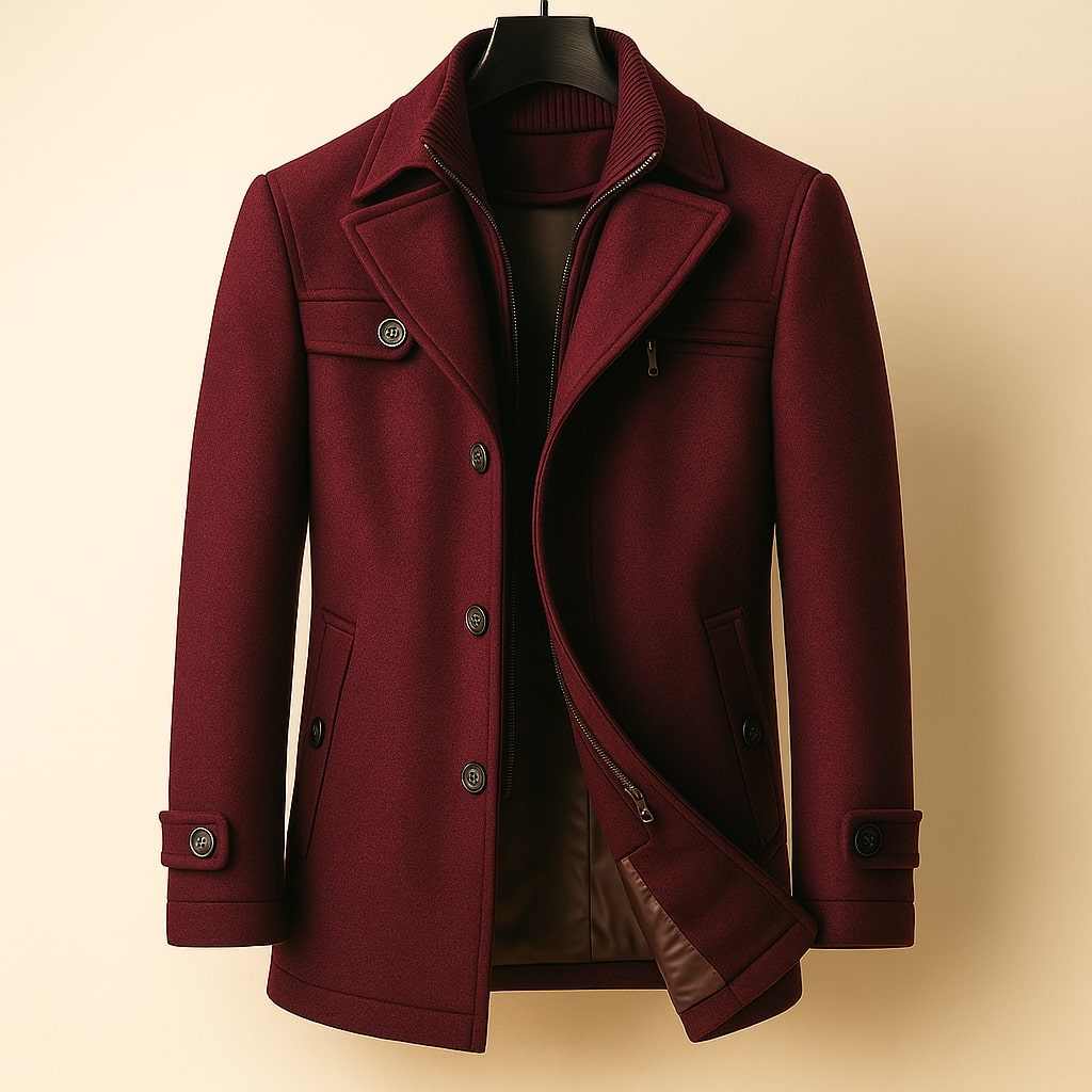Stylish Men's Wool Coat with Windproof Design
