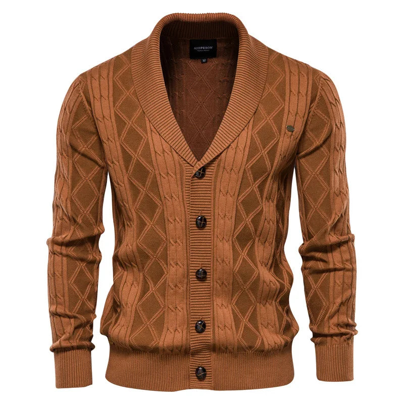 Soft Cotton Shawl Collar Cardigan for Men - Elegant Knit Design