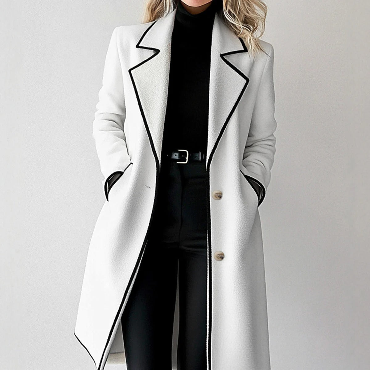 Elegant Women's Coat with Stylish Contrast Accents