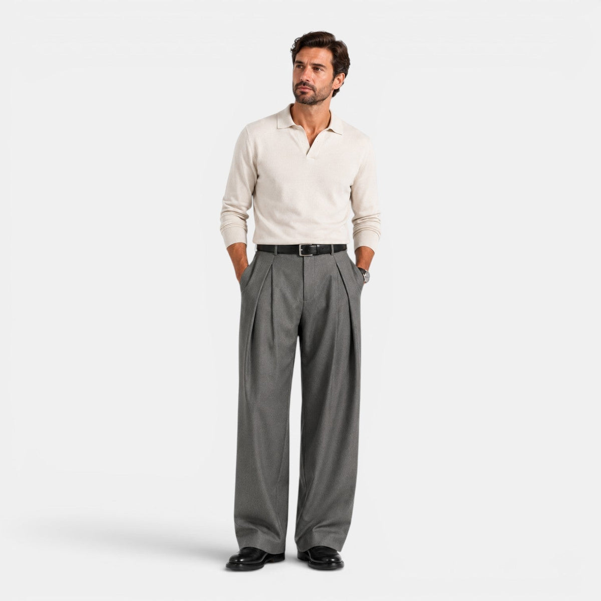 Wide Trousers for Men with Pleats