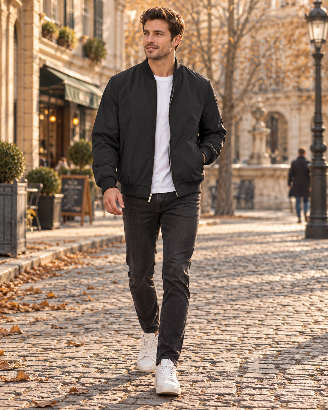 Dorian Lightweight Men's Bomber Jacket – Zippered, Ribbed Collar with 3 Pockets