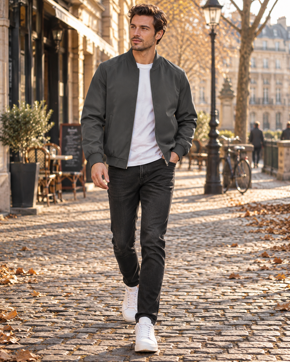 Dorian Lightweight Men's Bomber Jacket – Zippered, Ribbed Collar with 3 Pockets