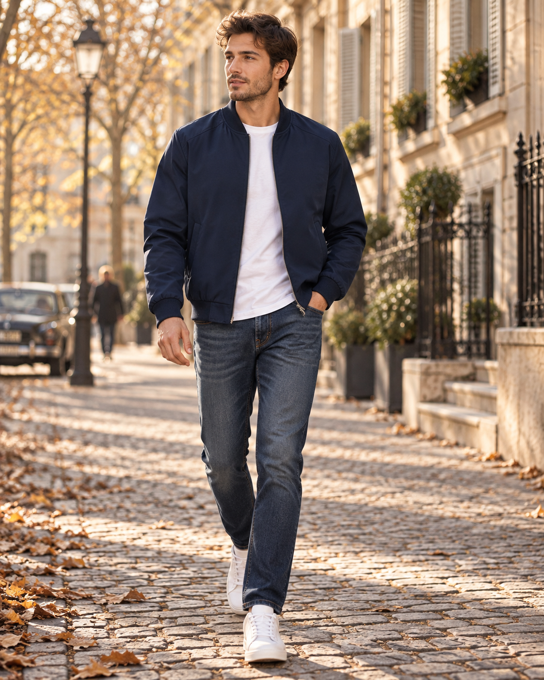 Dorian Lightweight Men's Bomber Jacket – Zippered, Ribbed Collar with 3 Pockets