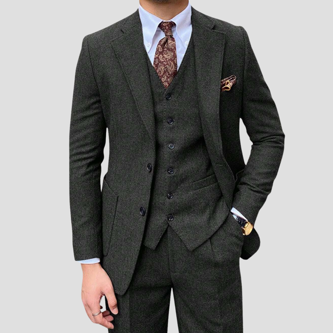 Men's Slim Fit Three-Colour Suit in Mixed Fabric with Coordinated Waistcoat