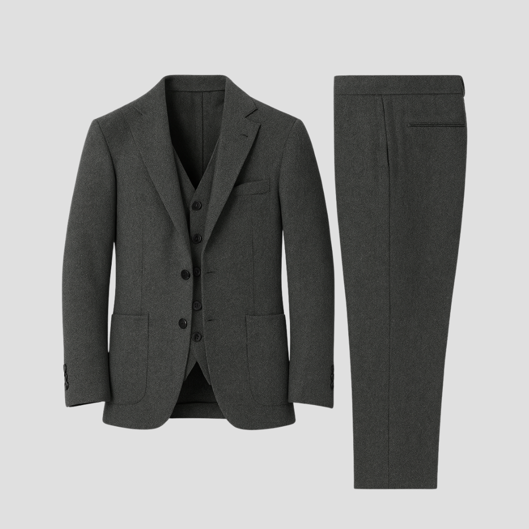 Men's Slim Fit Three-Colour Suit in Mixed Fabric with Coordinated Waistcoat
