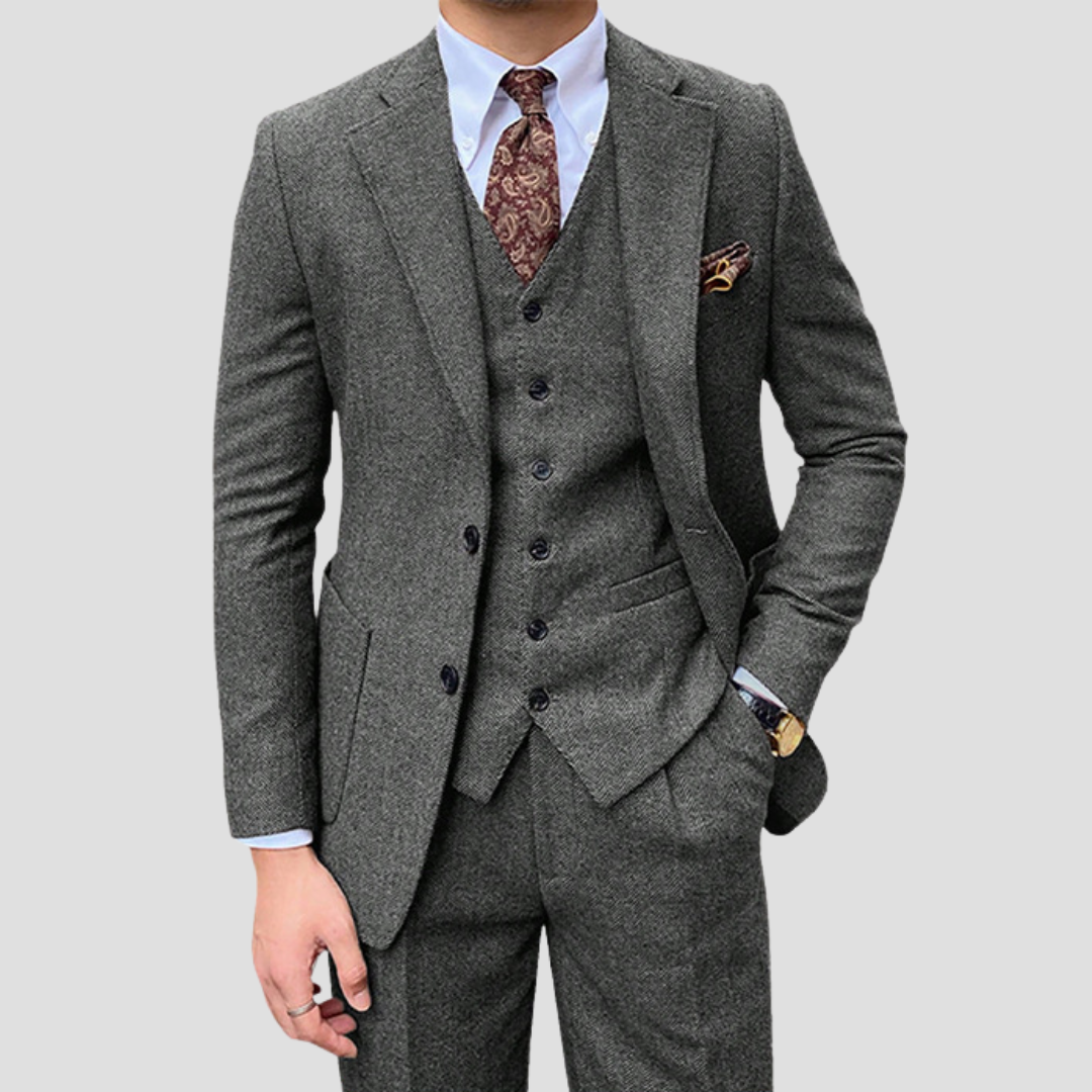 Men's Slim Fit Three-Colour Suit in Mixed Fabric with Coordinated Waistcoat