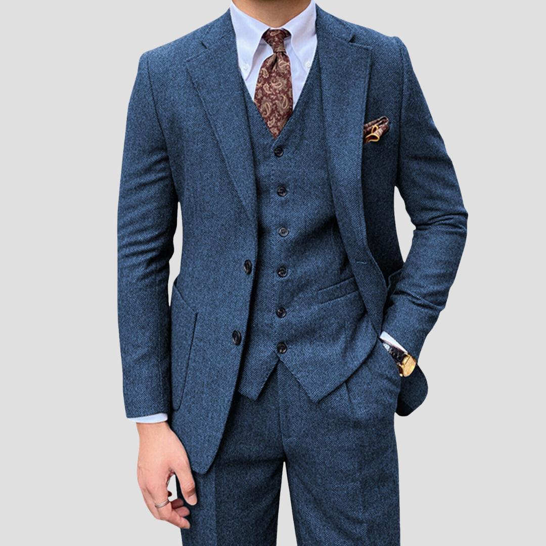 Men's Slim Fit Three-Colour Suit in Mixed Fabric with Coordinated Waistcoat