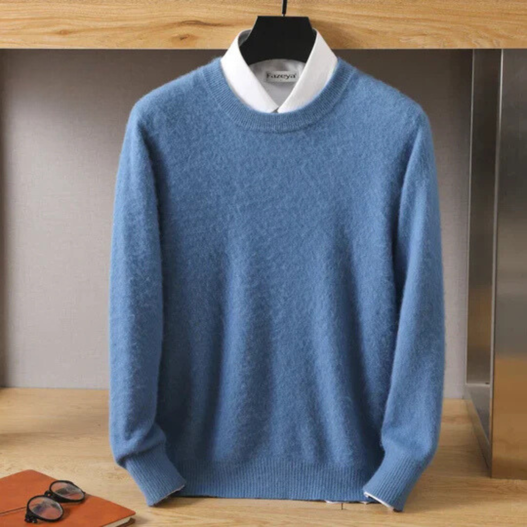 Men's Brushed Trim Crew Neck Sweater with Ribbed Cuffs and Tailored Hem