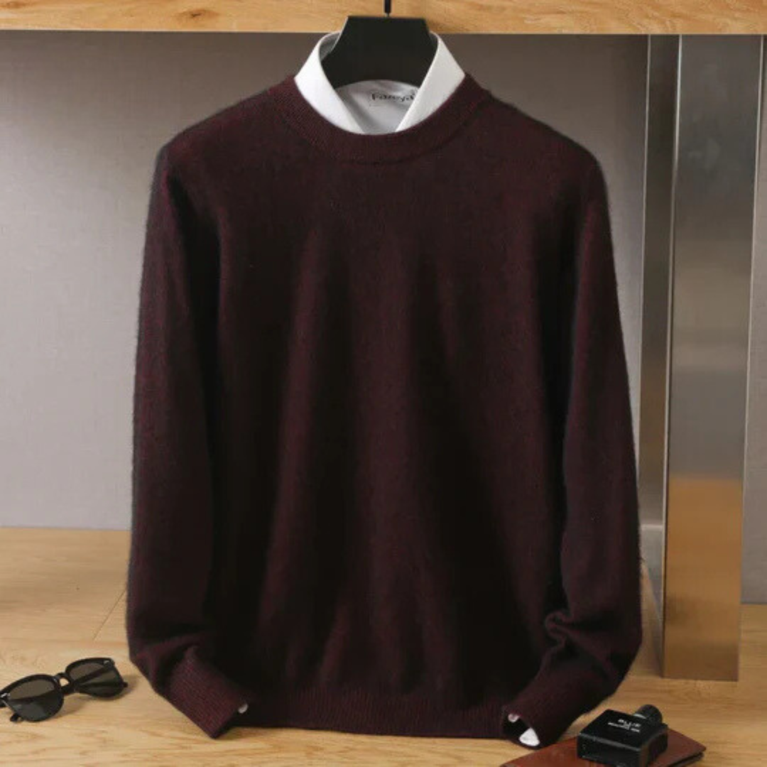 Men's Brushed Trim Crew Neck Sweater with Ribbed Cuffs and Tailored Hem