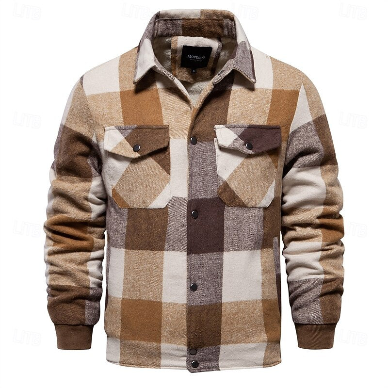 Men's Fully Lined Shacket with Lapel Collar and Snap Pockets - Regular Fit