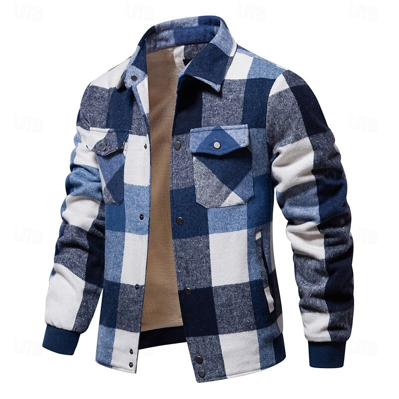 Men's Fully Lined Shacket with Lapel Collar and Snap Pockets - Regular Fit