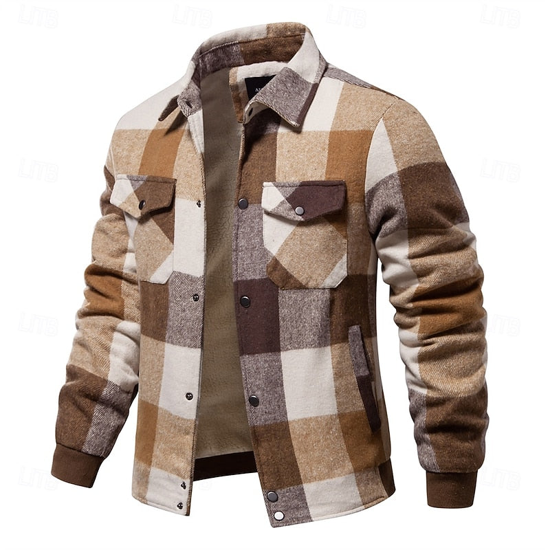 Men's Fully Lined Shacket with Lapel Collar and Snap Pockets - Regular Fit