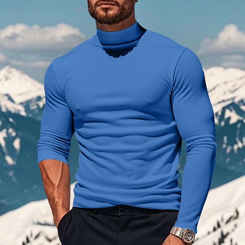 Men's Tailored Fit Long Sleeve Turtleneck with Smooth Texture and Mock Neck