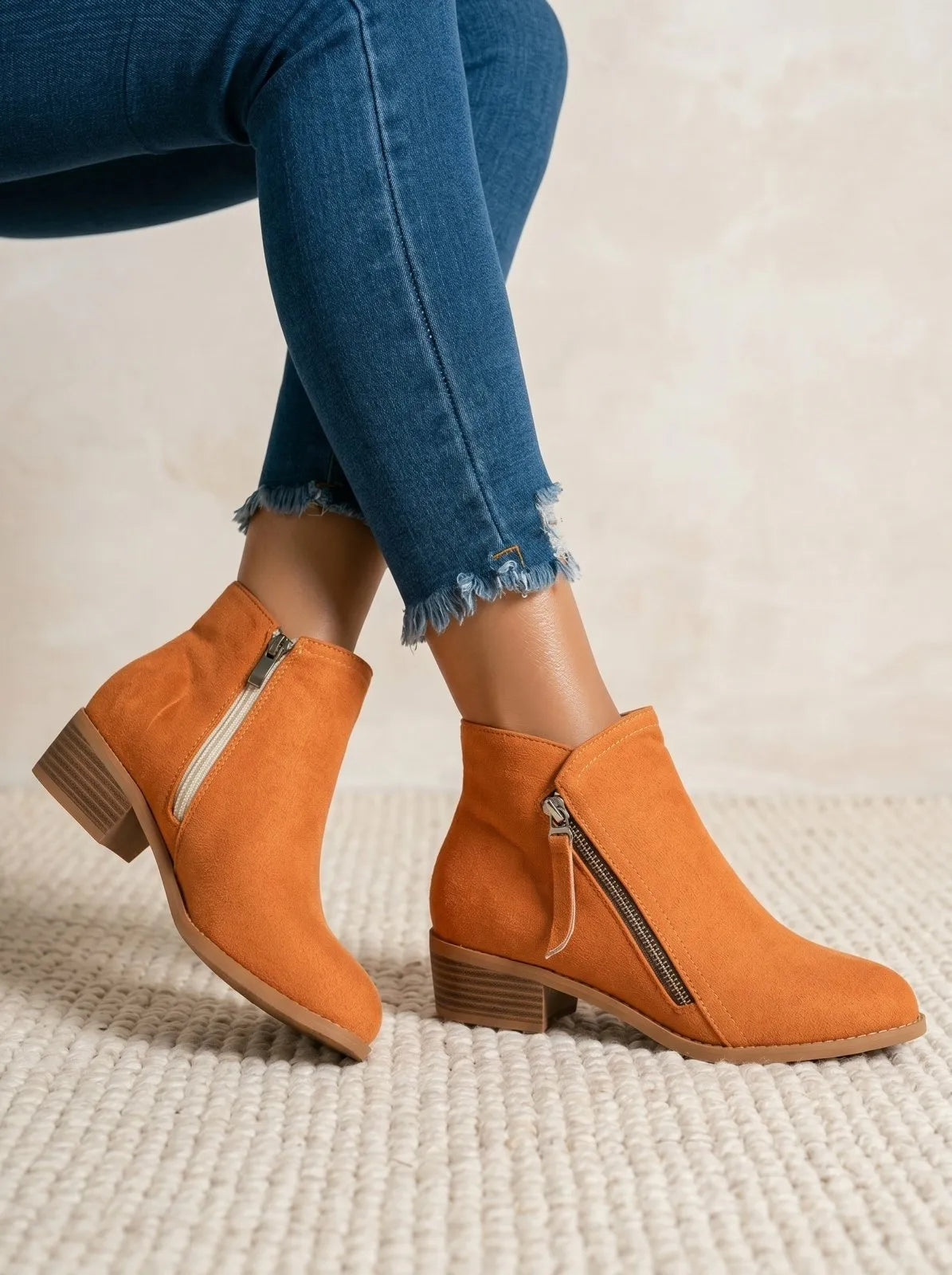 Ladies' Suede Ankle Boots with Block Heel