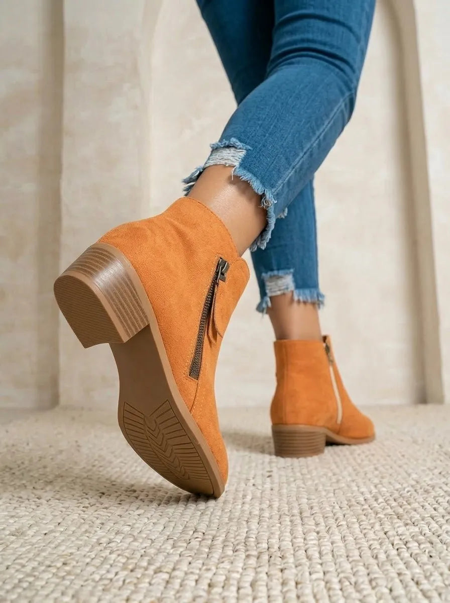Ladies' Suede Ankle Boots with Block Heel