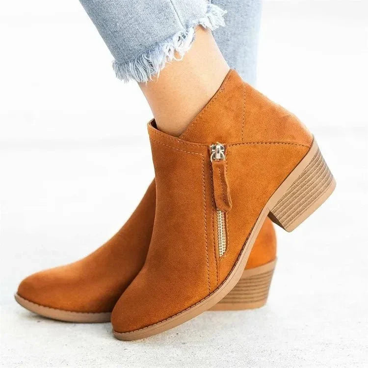Ladies' Suede Ankle Boots with Block Heel