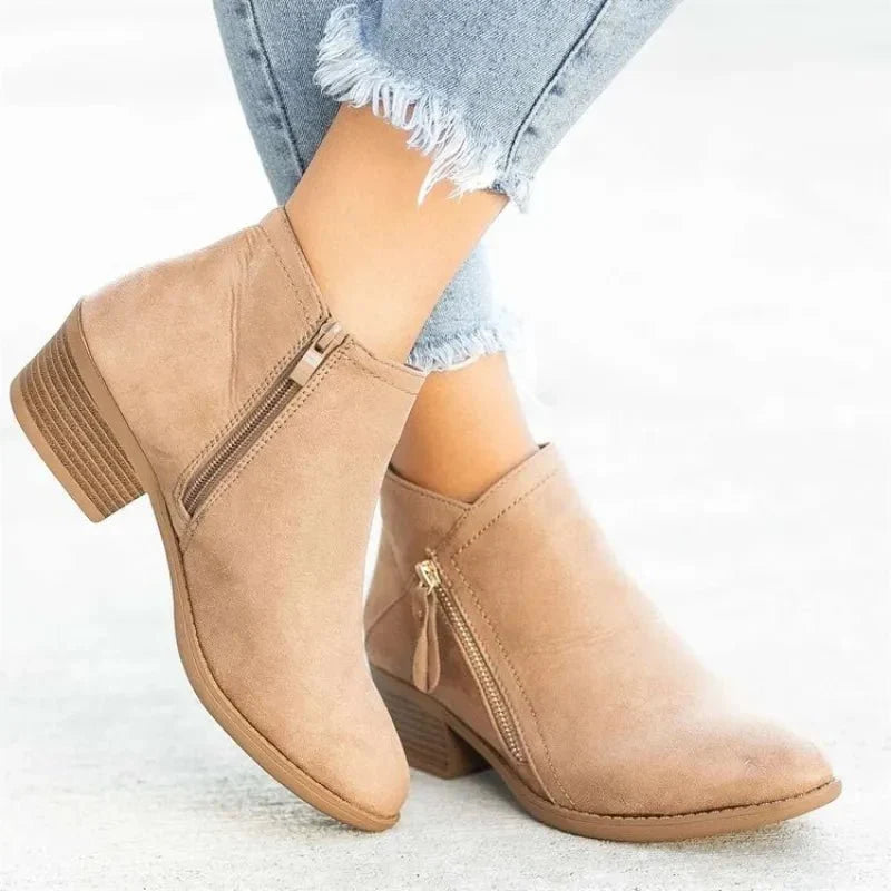 Ladies' Suede Ankle Boots with Block Heel