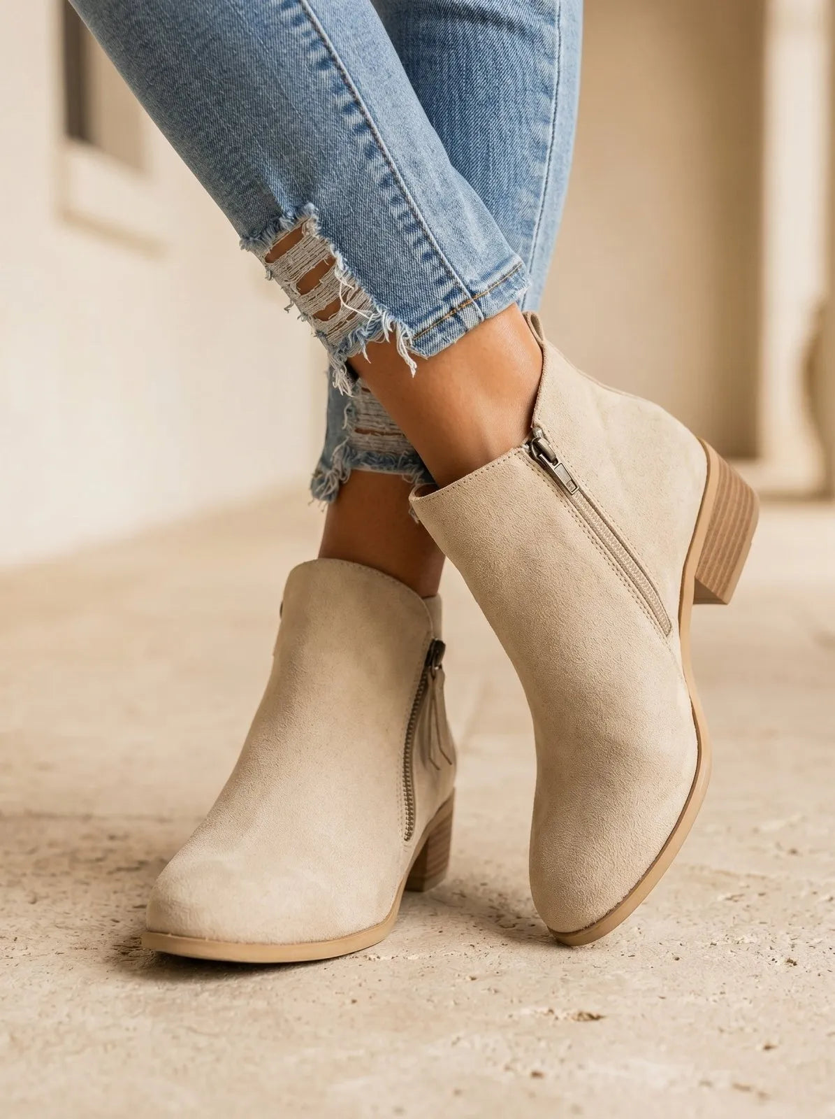 Ladies' Suede Ankle Boots with Block Heel