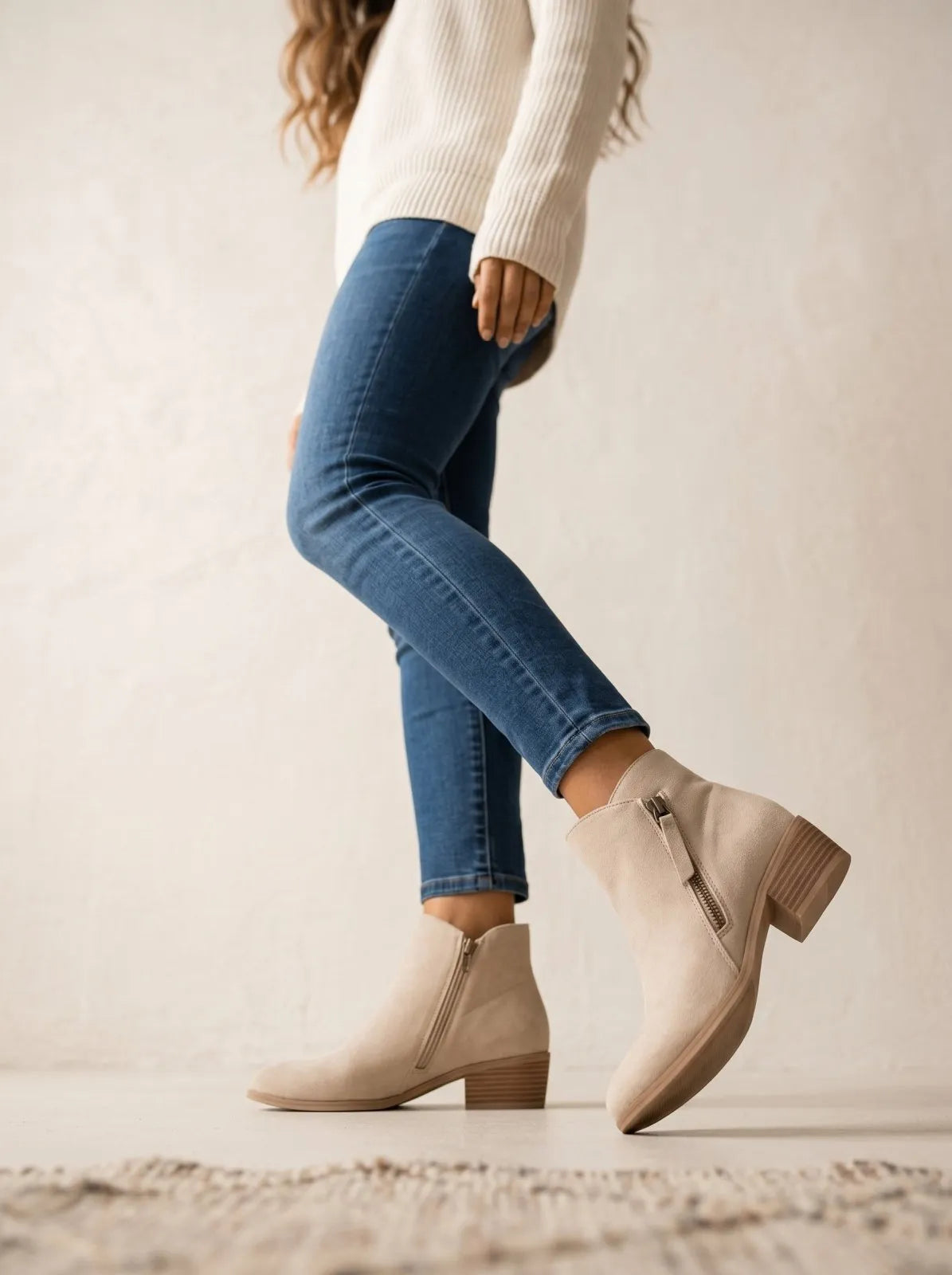 Ladies' Suede Ankle Boots with Block Heel