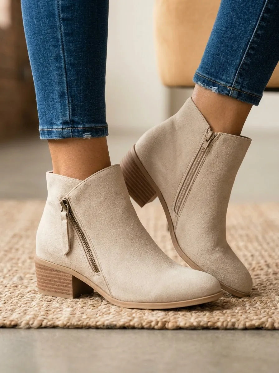 Ladies' Suede Ankle Boots with Block Heel