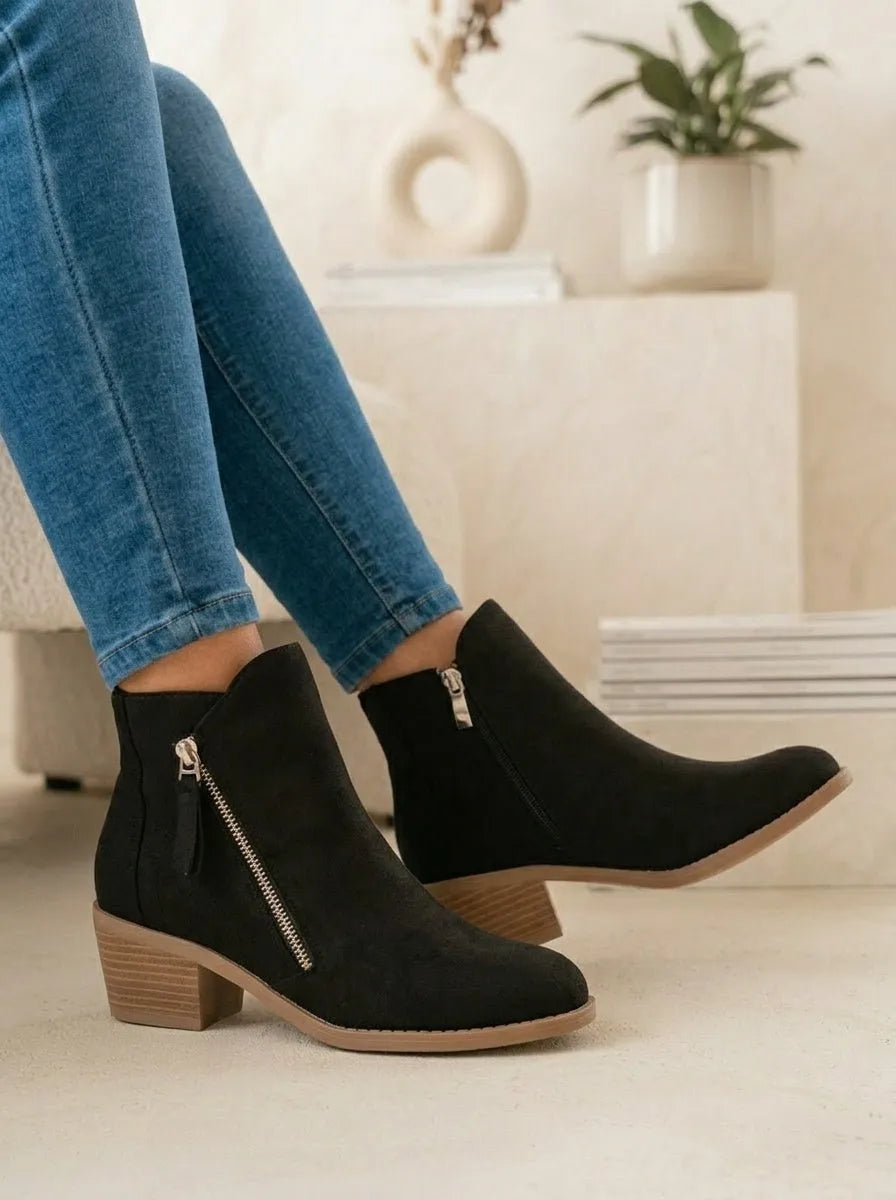 Ladies' Suede Ankle Boots with Block Heel