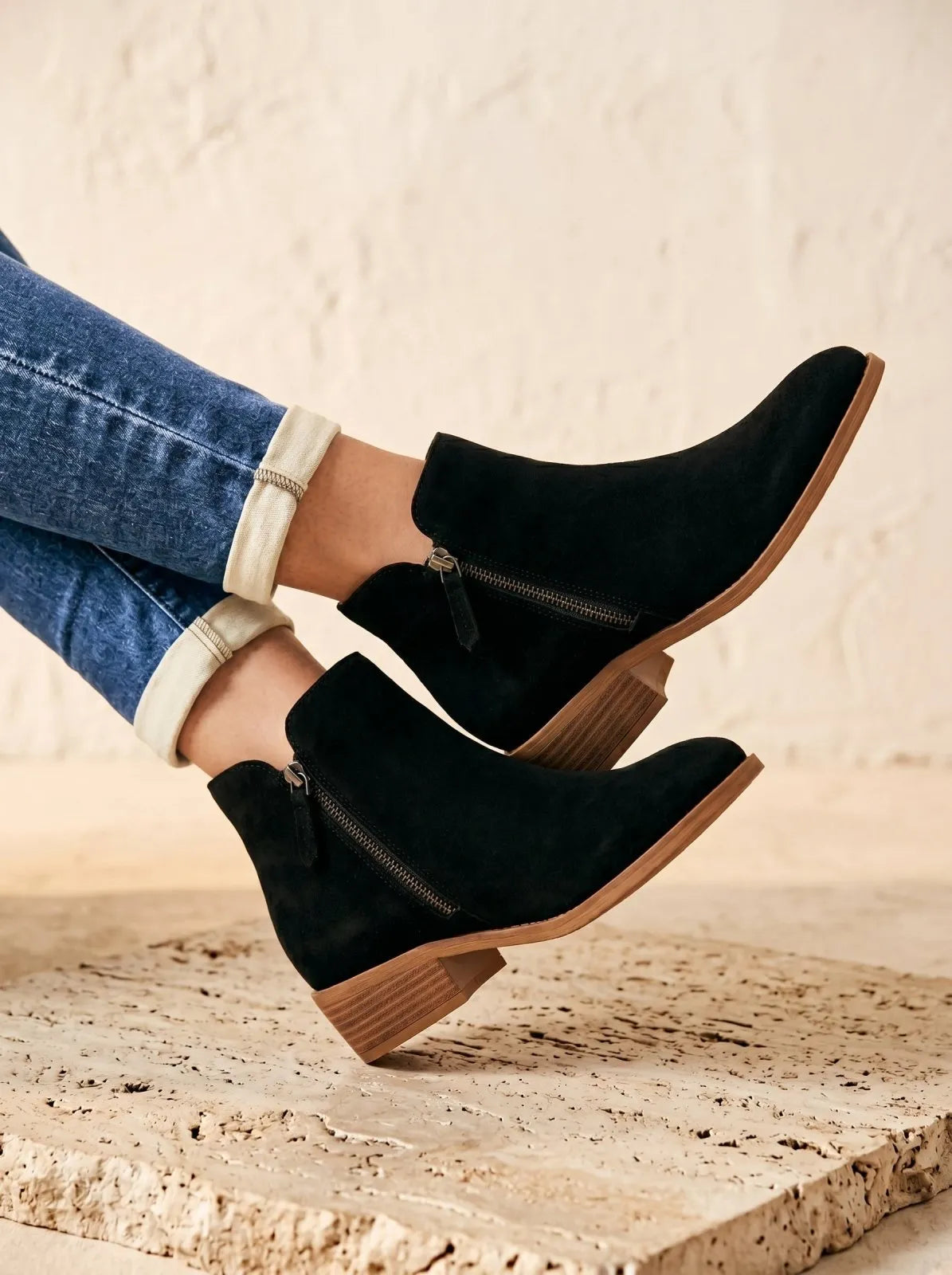 Ladies' Suede Ankle Boots with Block Heel