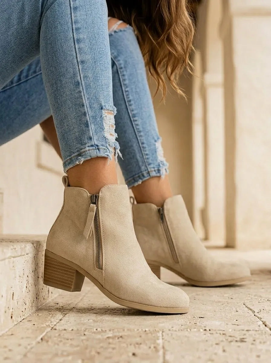 Ladies' Suede Ankle Boots with Block Heel