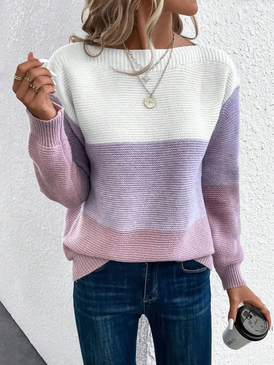 Casual Color Block Knit Sweater for Women