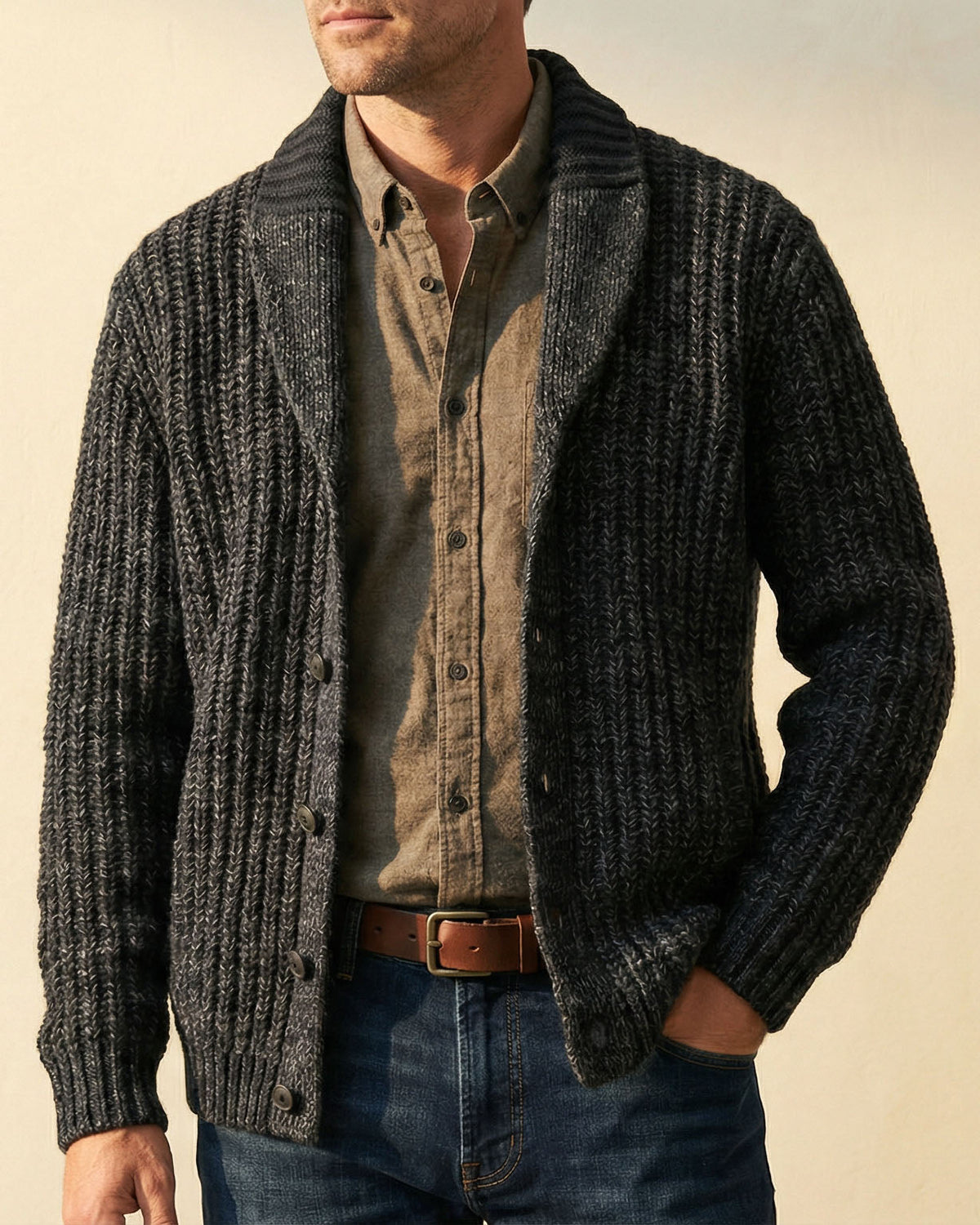 Cozy Classic Men's Wool Blend Knitted Cardigan
