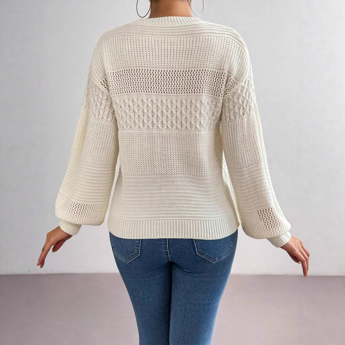 Cozy Cable Knit Sweater Featuring Open Stitch Design