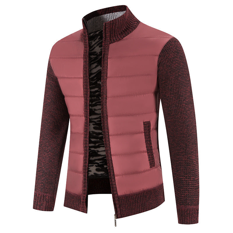 Men's Quilted Front Bomber Jacket with Knitted Sleeves