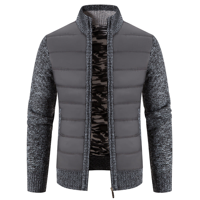Men's Quilted Front Bomber Jacket with Knitted Sleeves