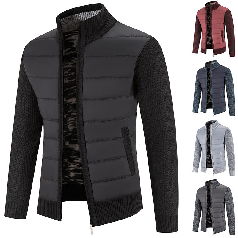 Men's Quilted Front Bomber Jacket with Knitted Sleeves